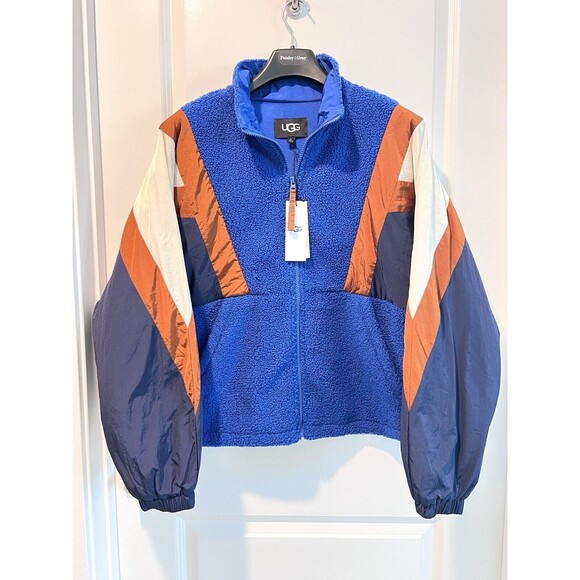 UGG Women's Kieren Uggfluff Nylon Colorblock  Blue Jacket Coat Bomber X-Large - Picture 5 of 14